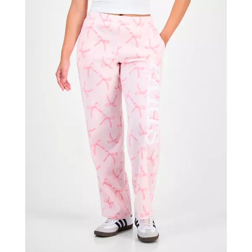 Rebellious One Juniors' Pink Bow Print Fleece Sweatpants Size L NWT